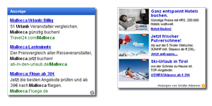 Textanzeigen bei Unister Media